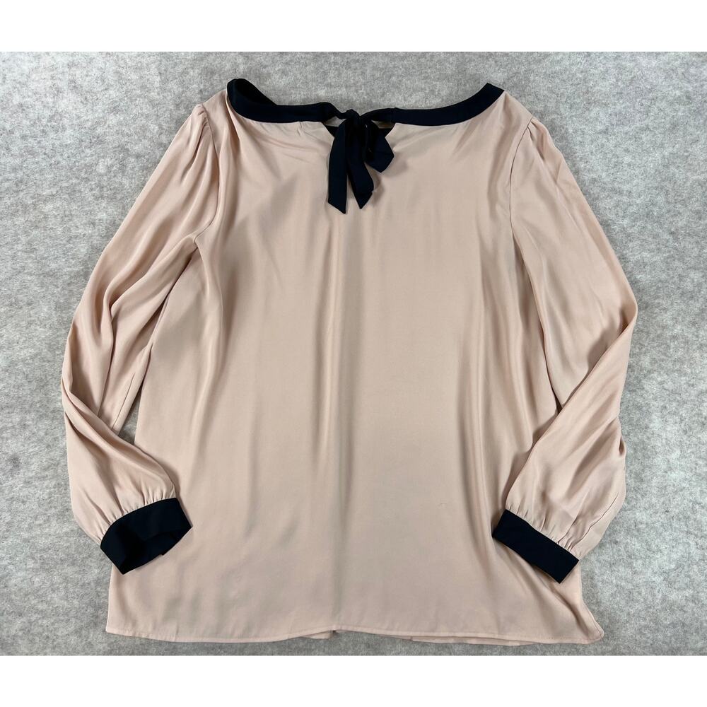 Ann Taylor LOFT Maternity Blush Pink Black Tie Back Blouse Size Large - Picture 2 of 7